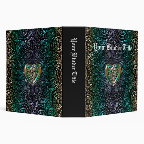 Celtic Heart Mandala In Green And Gold 3 Ring Binder