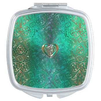 Celtic Heart Mandala In Green And Gold Original Mirror For Makeup by CelticRevival at Zazzle