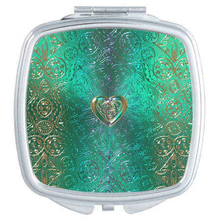Celtic Heart Mandala In Green And Gold Original Mirror For Makeup