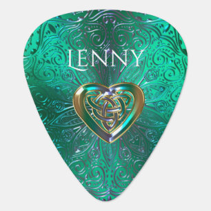Celtic Heart Mandala In Green Gold Guitar Pick