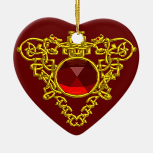 CELTIC HEART Red Ruby Ceramic Ornament