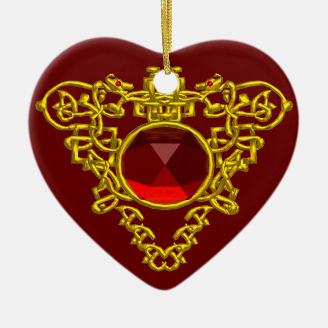 CELTIC HEART ,Red Ruby Ceramic Ornament (Front)