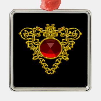 Celtic Heart  Red Ruby Metal Ornament by bulgan_lumini at Zazzle