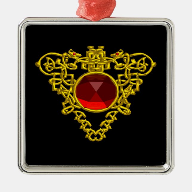 CELTIC HEART ,Red Ruby Metal Ornament (Front)