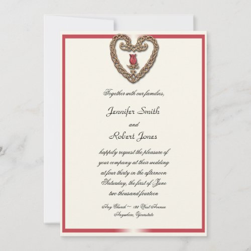 Celtic Heart with a Red Rose Wedding Invitation