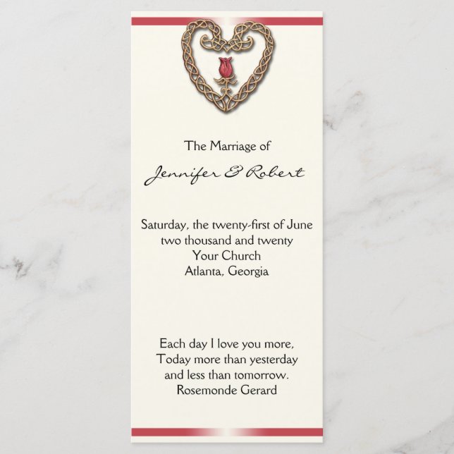 Celtic Heart with red Rose Wedding Program (Front)