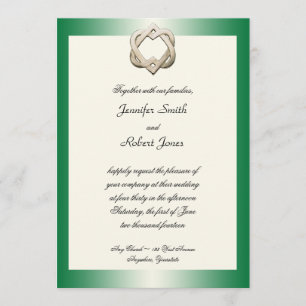 Celtic Hearts on Green Gradient Wedding Invitation