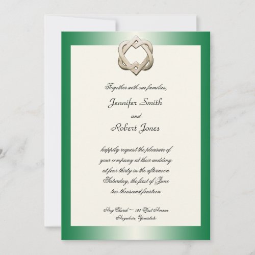 Celtic Hearts on Green Gradient Wedding Invitation