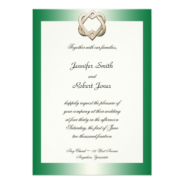 Celtic Hearts on Green Gradient Wedding Invitation