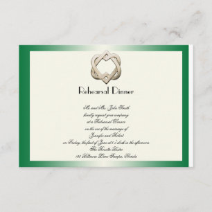 Celtic Hearts on Green Gradient Wedding Rehearsal Invitation
