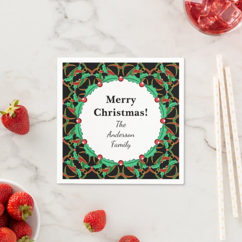 Celtic Holly Wreath Pattern Personalized Christmas Paper Napkins