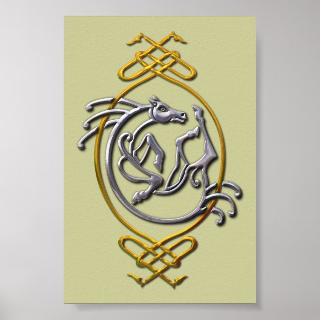 Celtic Horse Knotwork - Silver & Gold Poster (Front)