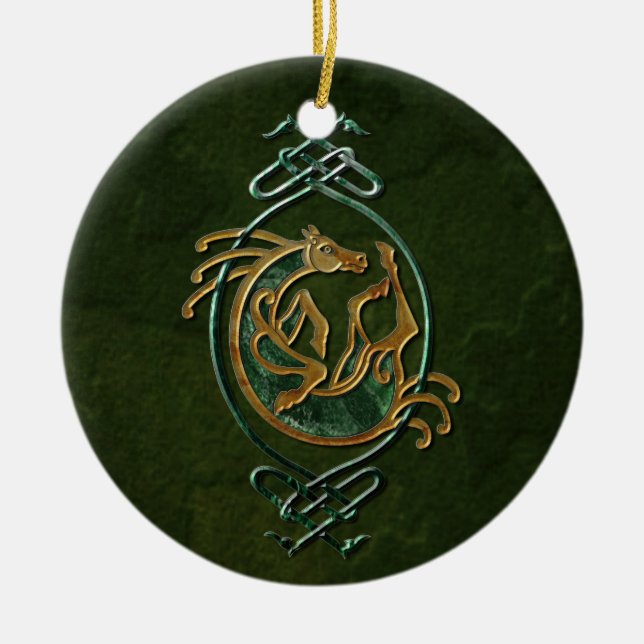 Celtic Horse Knotwork - Stone Ceramic Ornament (Front)