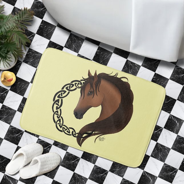 Celtic Horse Yellow Knotwork Circle Mythic Equine Bath Mat (Creator Uploaded)
