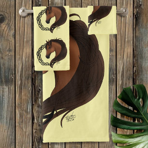 Celtic Horse Yellow Knotwork Circle Mythic Equine Bath Towel Set