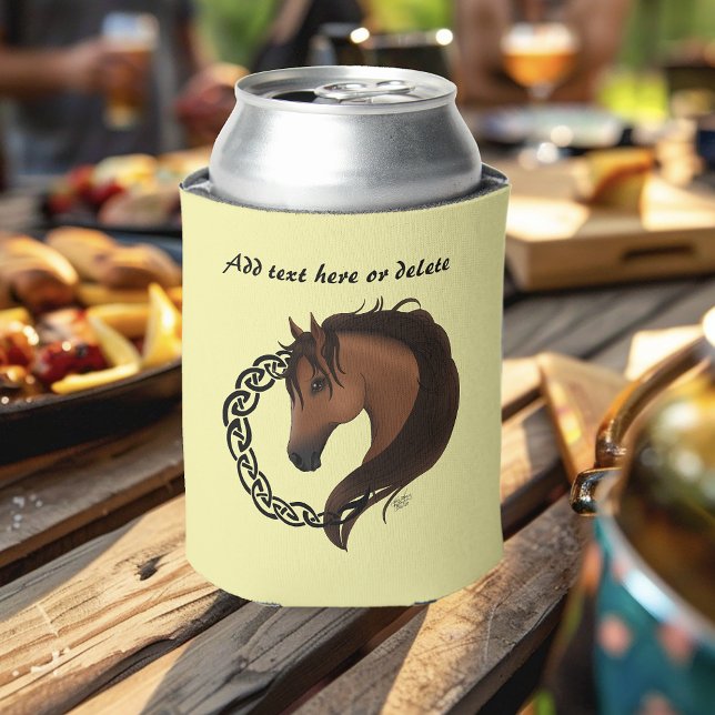 Celtic Horse Yellow Knotwork Circle Mythic Equine Can Cooler (Creator Uploaded)