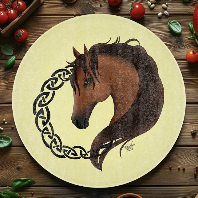 Celtic Horse Yellow Knotwork Circle Mythic Equine Cutting Board (Creator Uploaded)