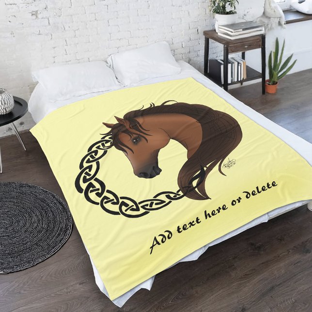 Celtic Horse Yellow Knotwork Circle Mythic Equine Fleece Blanket (Creator Uploaded)