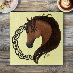 Celtic Horse Yellow Knotwork Circle Mythic Equine Jigsaw Puzzle