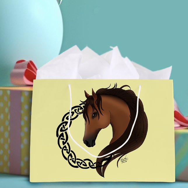 Celtic Horse Yellow Knotwork Circle Mythic Equine Large Gift Bag (Creator Uploaded)