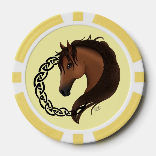 Celtic Horse Yellow Knotwork Circle Mythic Equine Poker Chips (Front)
