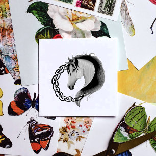 Celtic Horse Yellow Knotwork Circle Mythic Equine Rubber Stamp