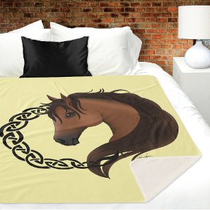 Celtic Horse Yellow Knotwork Circle Mythic Equine Sherpa Blanket
