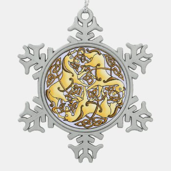 Celtic Horses And Knots In Circle Antique Pattern Snowflake Pewter Christmas Ornament by YANKAdesigns at Zazzle