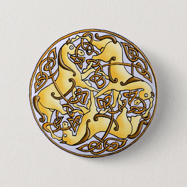 Celtic horses and knots in circle button (Front)
