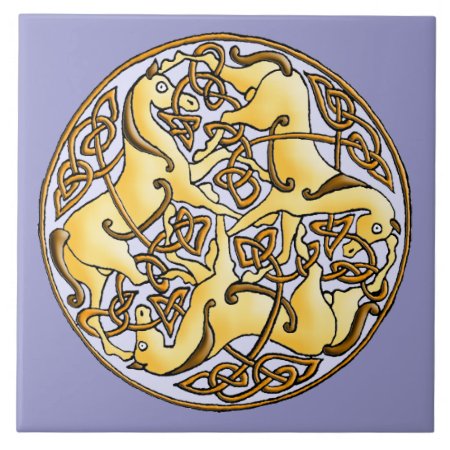 Celtic Horses And Knots In Circle Ceramic Tile