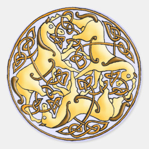 Celtic horses and knots in circle classic round sticker