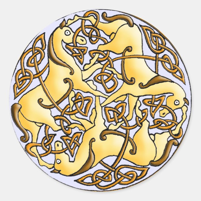 Celtic horses and knots in circle classic round sticker (Front)