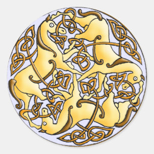 Celtic horses and knots in circle classic round sticker