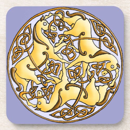 Celtic horses and knots in circle drink coaster