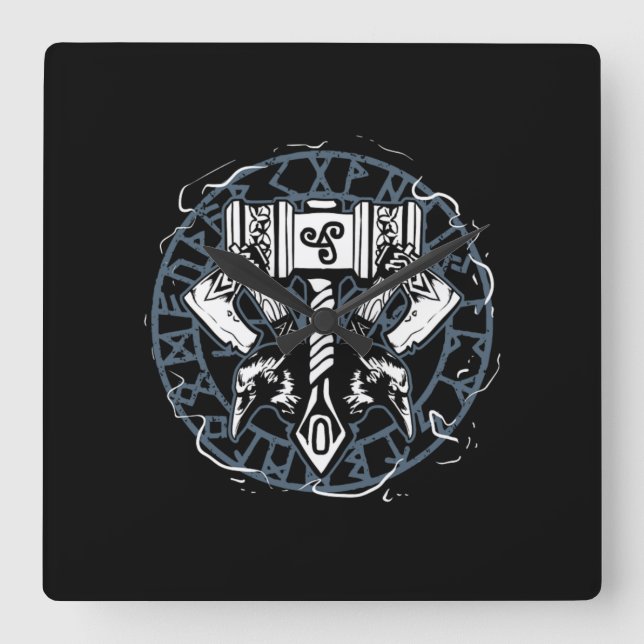 Celtic Huginn And Muninn Raven Viking Square Wall Clock (Front)