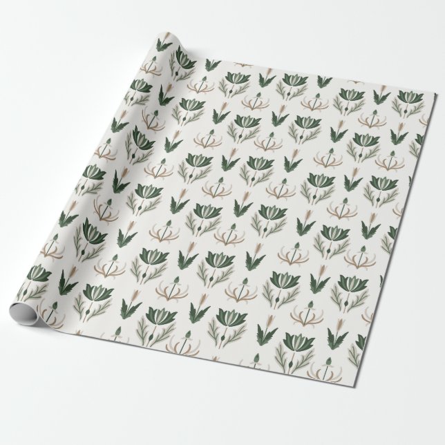 Celtic Irish Floral Botanical Green Beige Wrapping Paper (Unrolled)