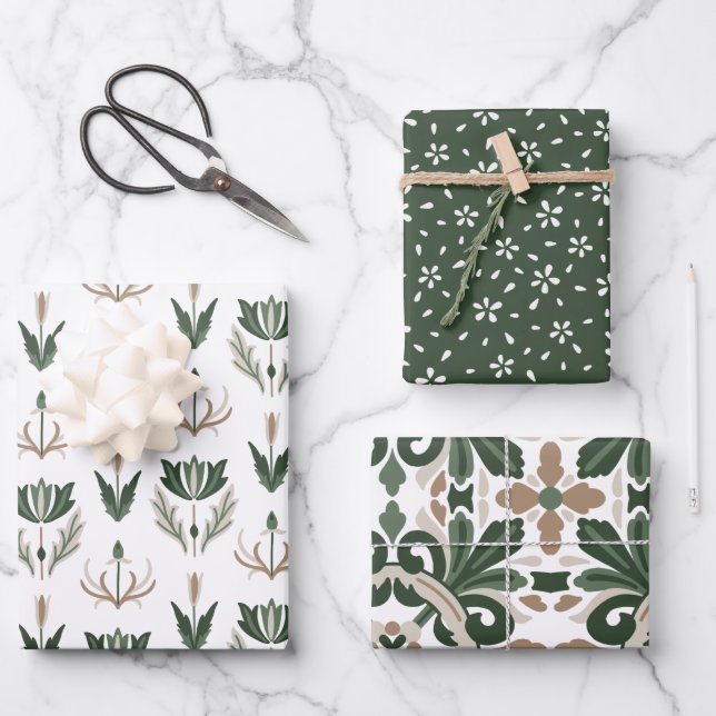 Celtic IRISH flowers green brown beige  Wrapping Paper Sheets (Front)