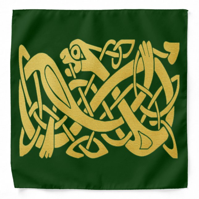 Celtic Irish Gold Snake on Dark Green Bandana (Front)