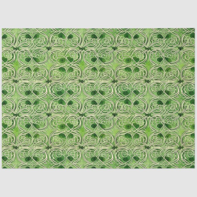 Celtic Irish Green and Gold Ornate Pattern 2 Tissue Paper (Front)