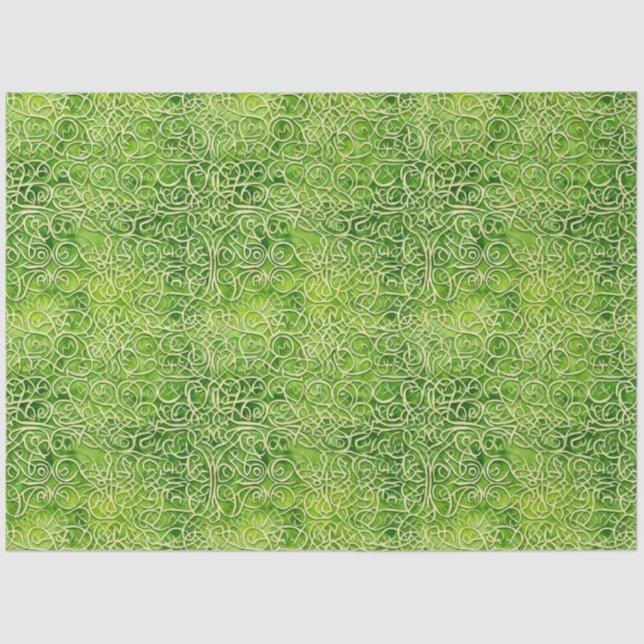 Celtic Irish Green and Gold Ornate Pattern 3 Tissue Paper (Front)
