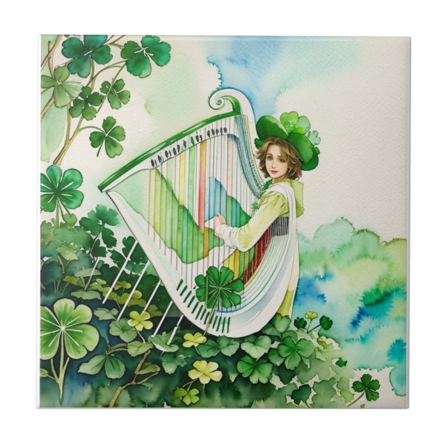 Celtic Irish Harp Art Tile (Front)