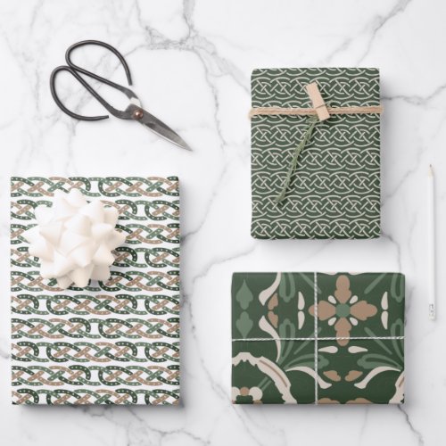 Celtic IRISH knot green brown beige Wrapping Paper Sheets