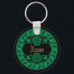 Celtic Irish Personalized Name Keychain<br><div class="desc">This can be personalized with your name and is surrounded by a round border of an ancient Celtic spiral and clover design.</div>
