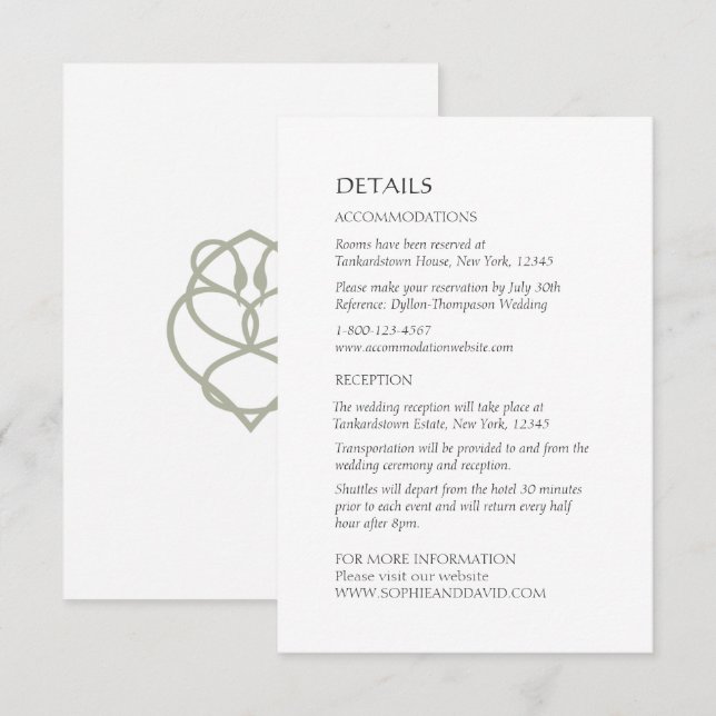 Celtic Irish Swan Love Knot Wedding Details Enclosure Card (Front/Back)