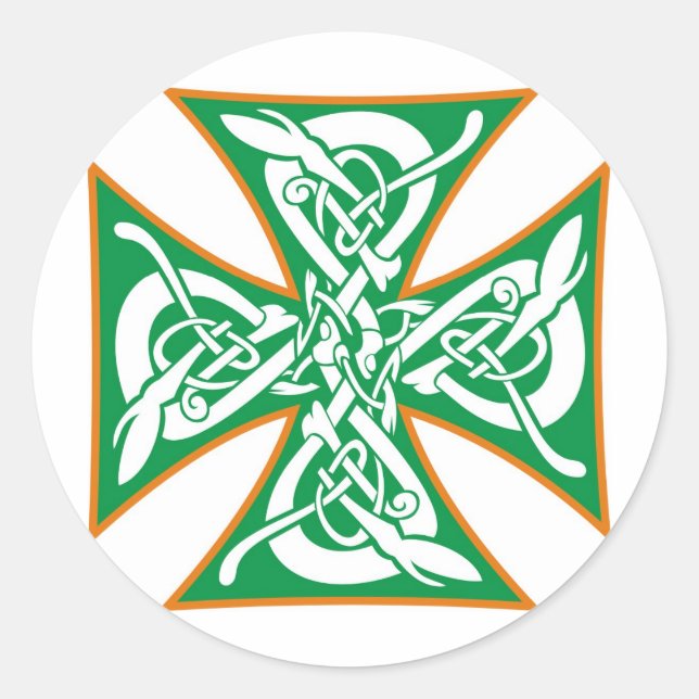 Celtic Iron Cross Orange/Green Classic Round Sticker (Front)
