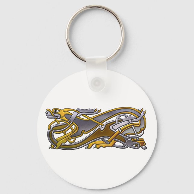 Celtic Knot 2 dogs – gold and silver Keychain (Front)