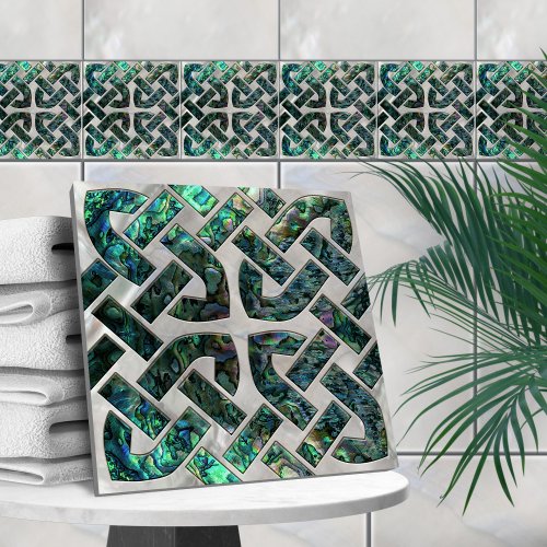 Celtic knot _ Abalone Shell and pearl Ceramic Tile