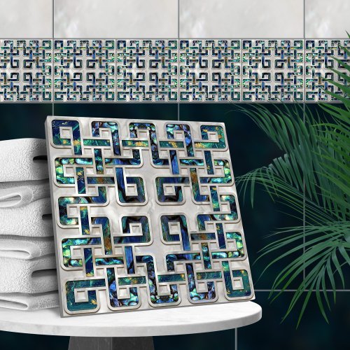Celtic knot abalone shell and pearl ceramic tile