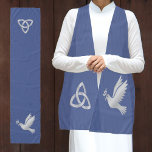 Celtic Knot and Dove Minister Stole (Dark Blue) Scarf<br><div class="desc">Beautiful scarf in shades of dark blue with a Celtic knot triquetra symbol on one side and dove of peace on the other in a silver gradient. Suitable for a minister to use as a ceremonial stole.</div>
