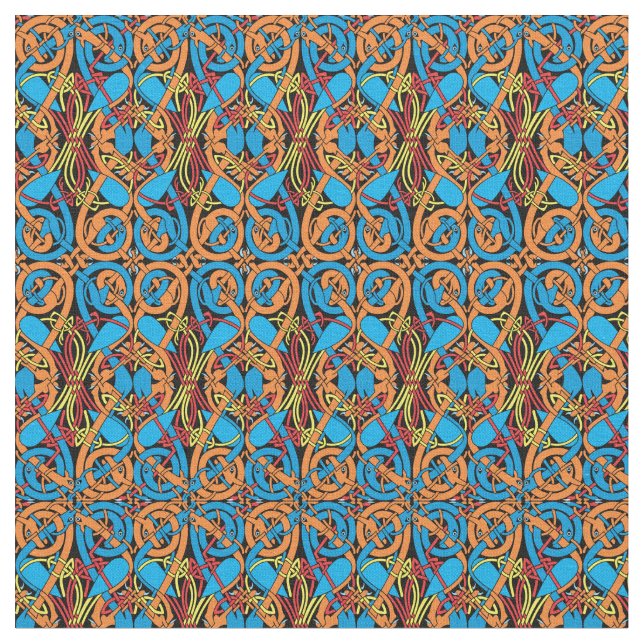 Celtic Knot Animals Lindisfarne Pattern Fabric (Close Up)